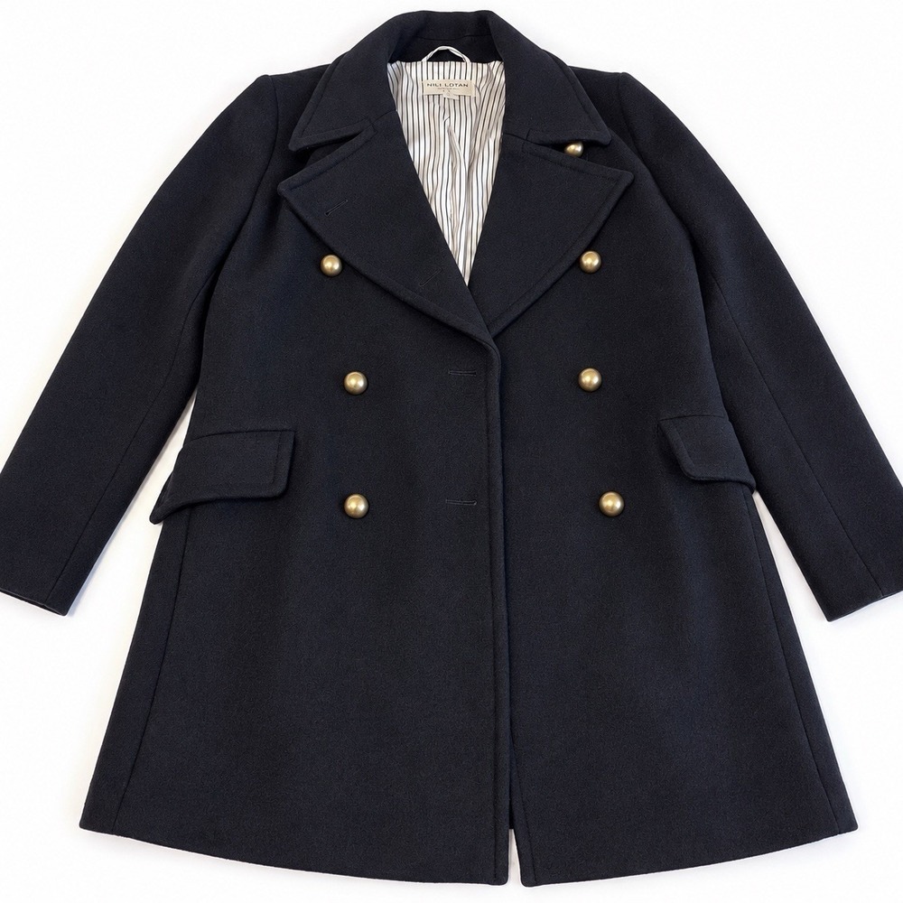 Nili Lotan for Target Black Wool Blend Pea Coat Women's Medium Double Breasted